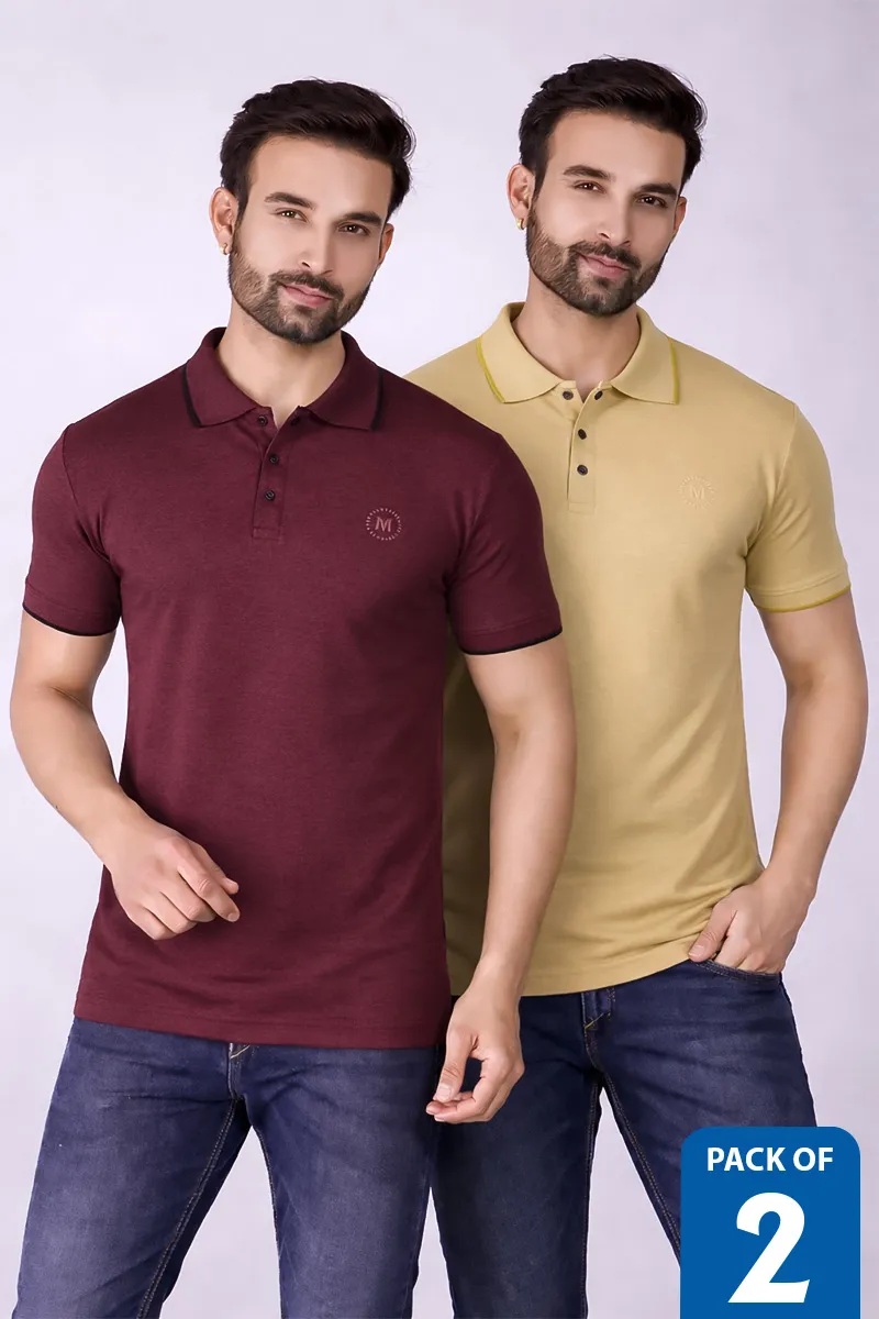 Cotton Regular Fit Polo T-shirt for Men - Pack of 2 CLMCB224MULXL