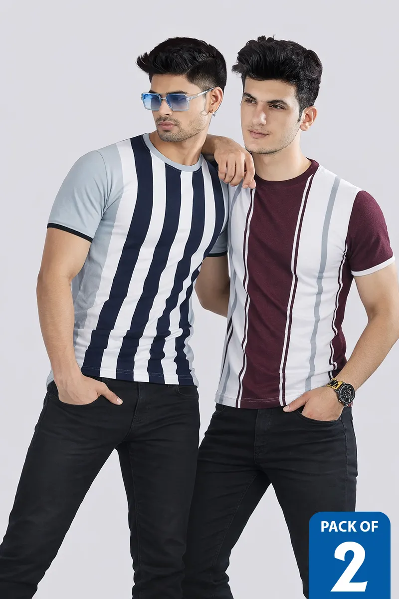 Cotton Striped T-shirt for Men - Pack of 2