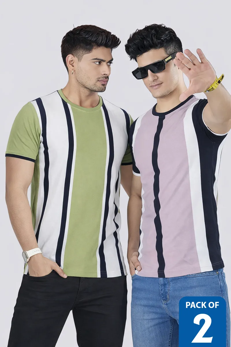 Cotton Striped T-shirt for Men - Pack of 2