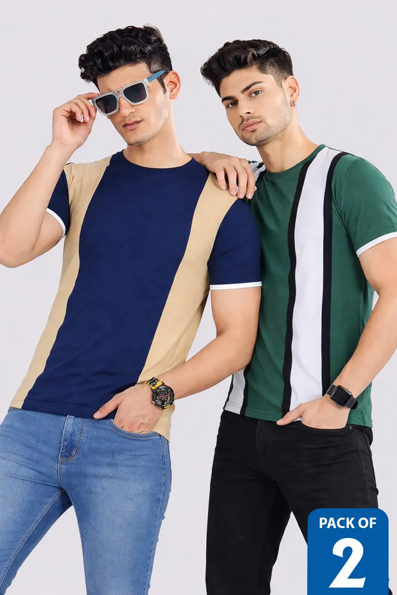 Cotton Striped T-shirt for Men - Pack of 2