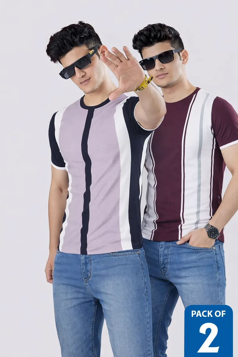 Cotton Striped T-shirt for Men - Pack of 2