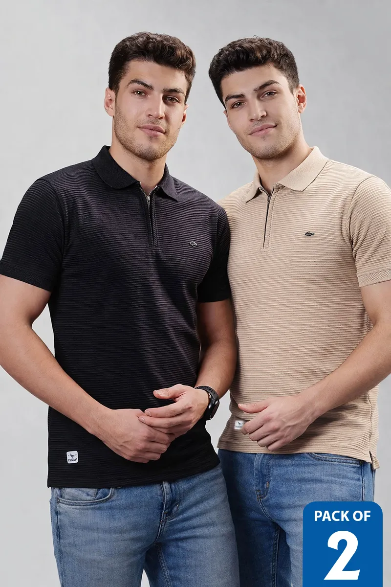Men's Zipper Closure Polo T-shirt - Pack of 2