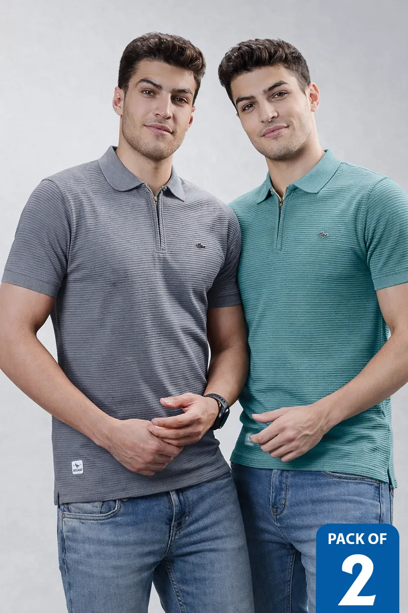 Men's Zipper Closure Polo T-shirt - Pack of 2