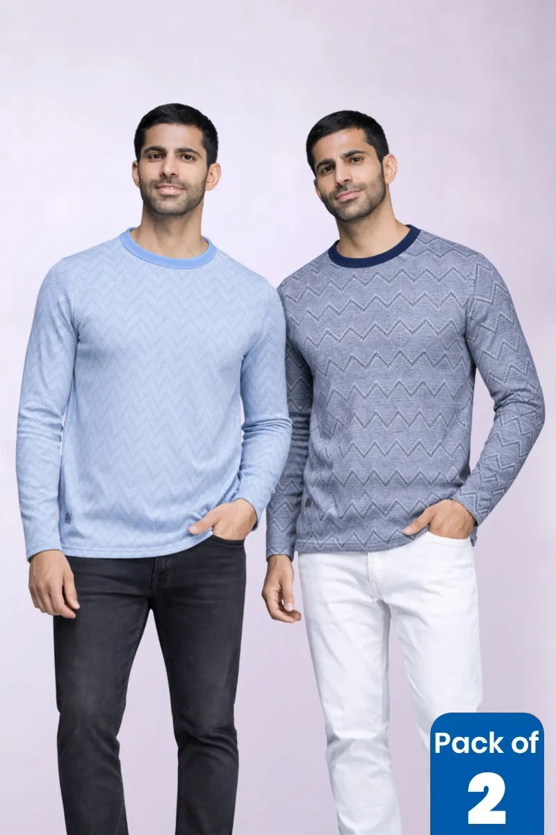 Men's Cotton Self Designed Full Sleeve T-shirt - Pack of 2 CLMCB243MUL38