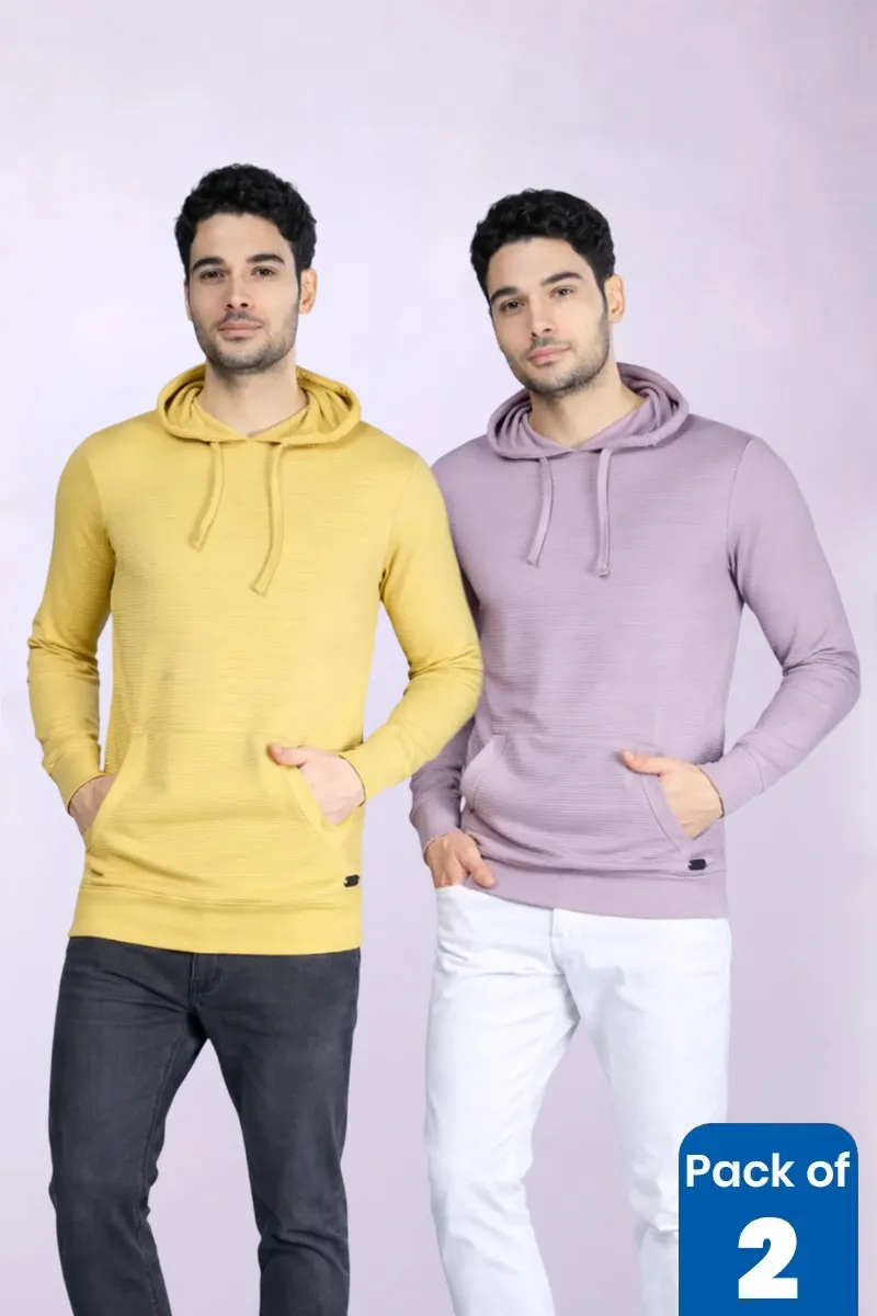 Men's Textured Self Designed Hoodies - Pack of 2