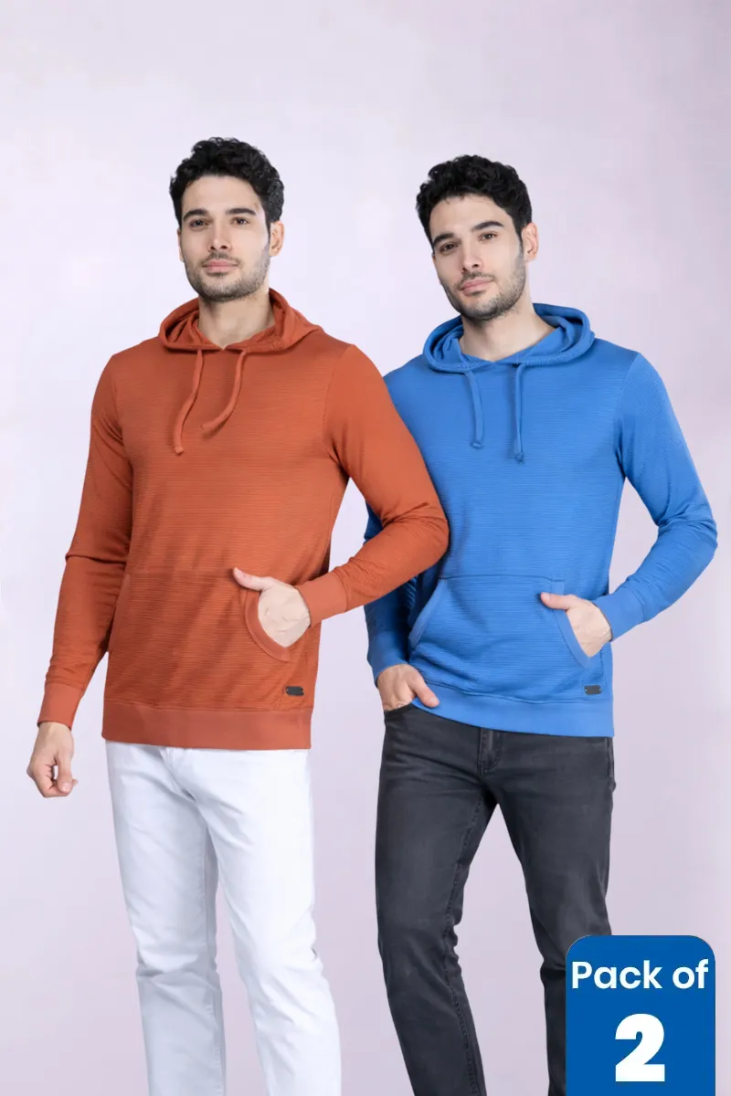 Men's Textured Self Designed Hoodies - Pack of 2