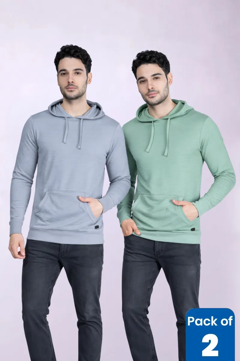 Men's Textured Self Designed Hoodies - Pack of 2