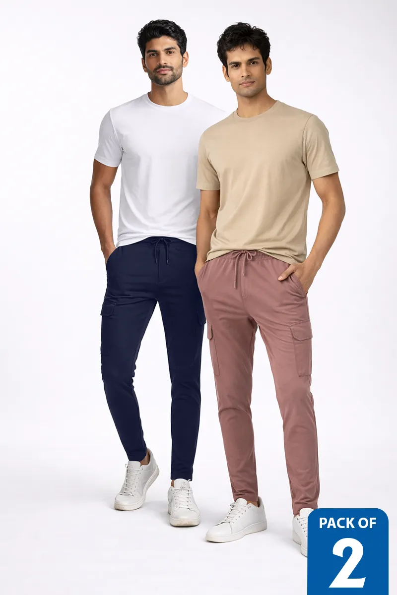 Men's Cotton Mid Rise Track Pants - Pack of 2