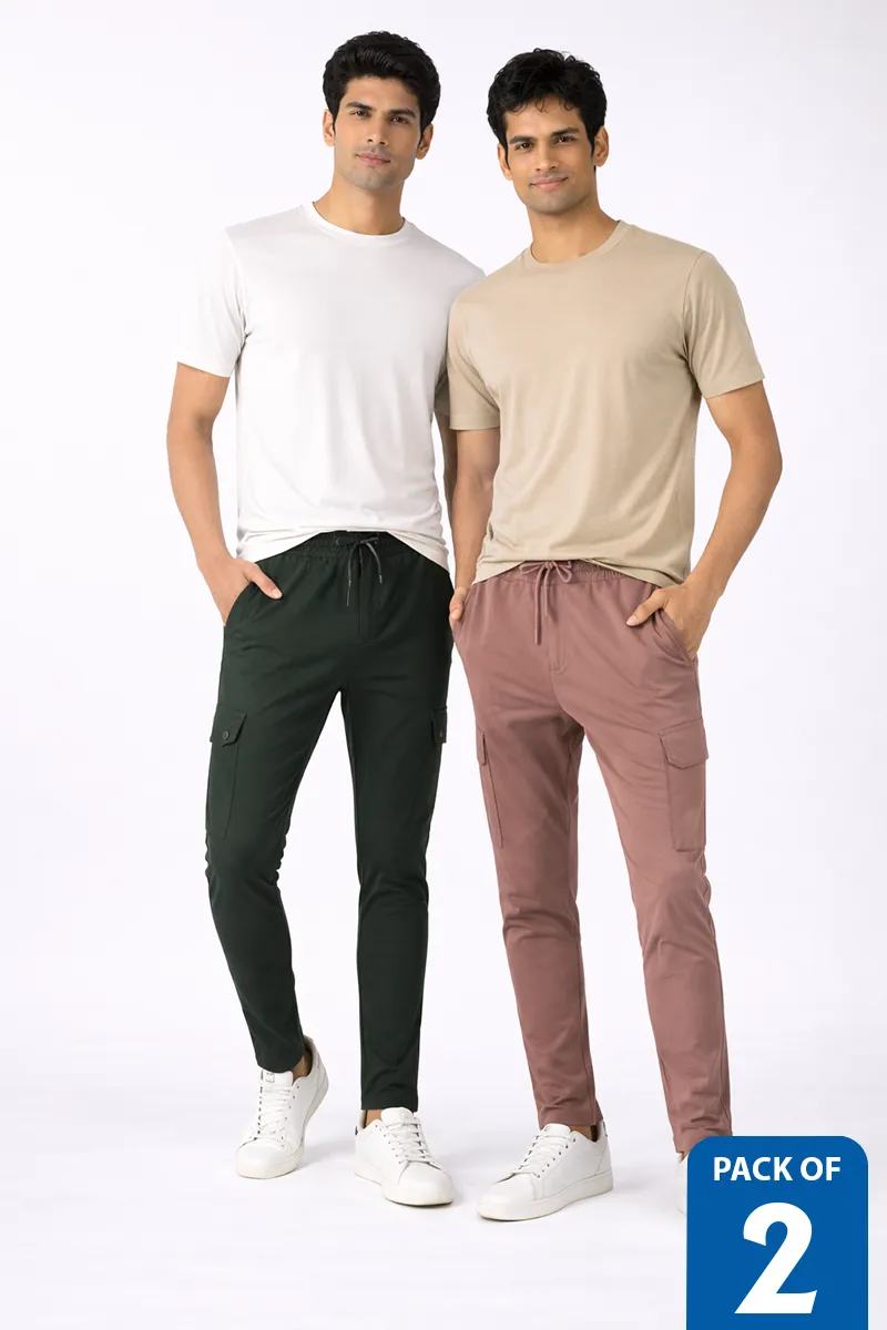 Men's Cotton Mid Rise Track Pants - Pack of 2