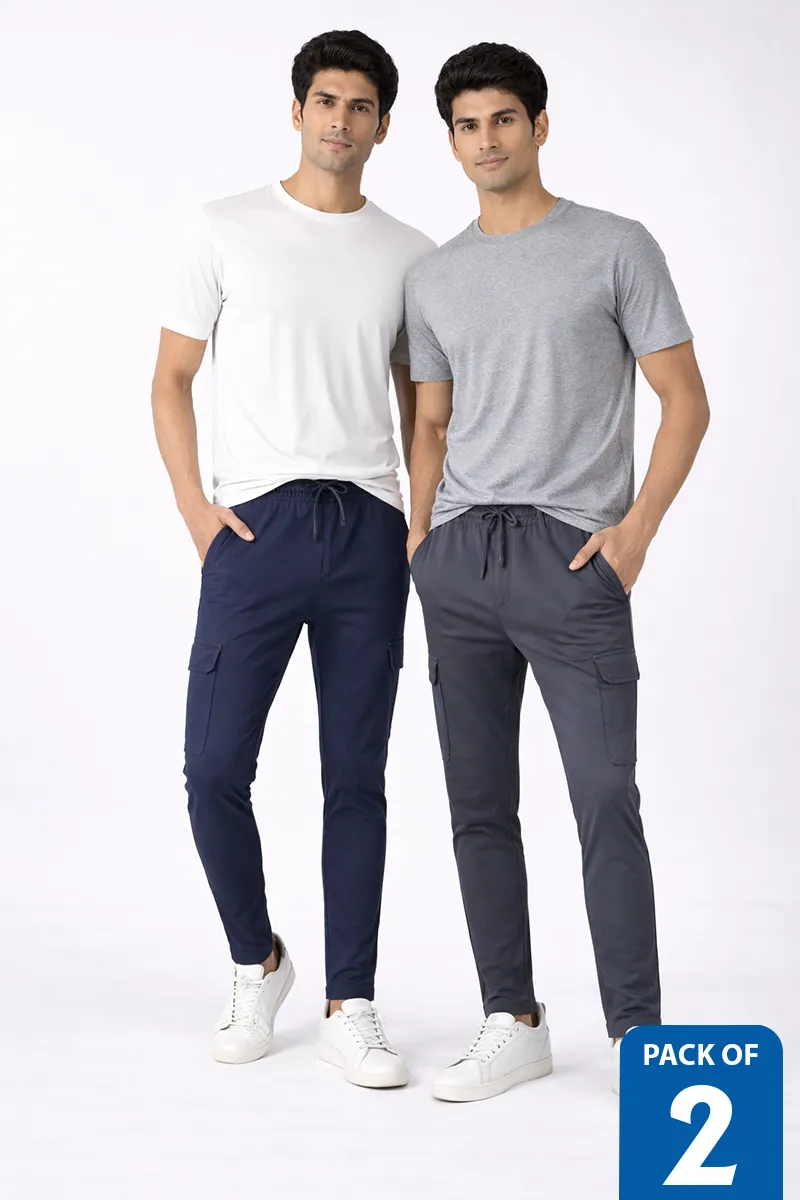 Men's Cotton Mid Rise Track Pants - Pack of 2