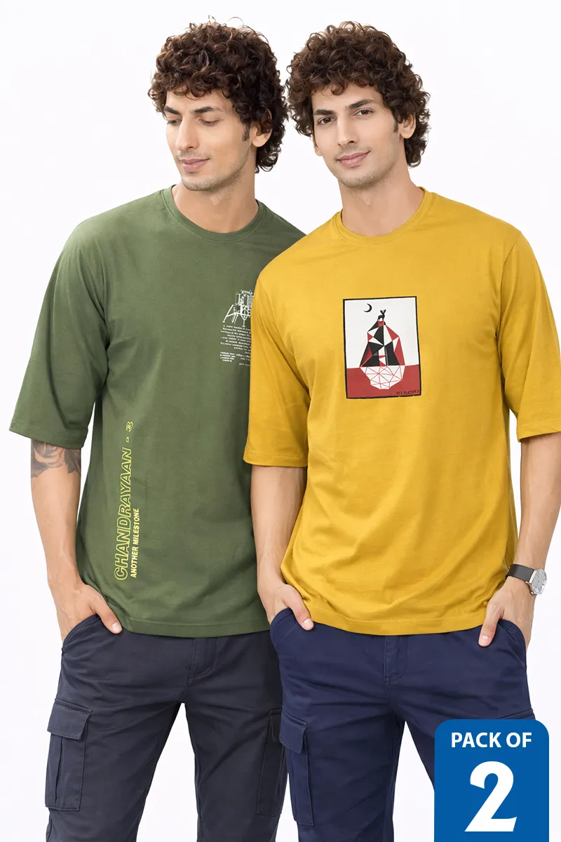 Drop Shoulder Printed T-shirt for Men - Pack of 2