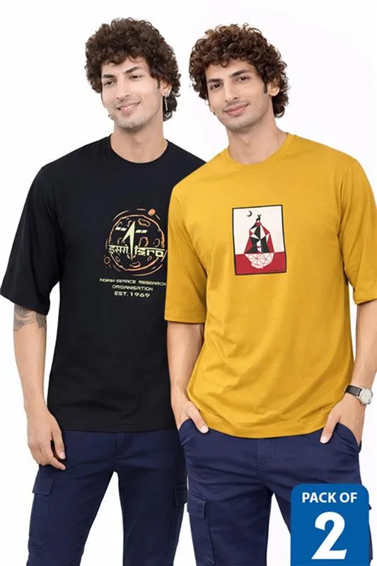 Drop Shoulder Printed T-shirt for Men - Pack of 2 CLMCB265MULL