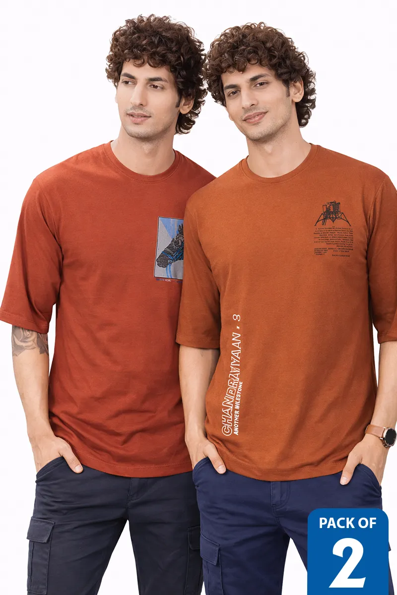 Drop Shoulder Printed T-shirt for Men - Pack of 2