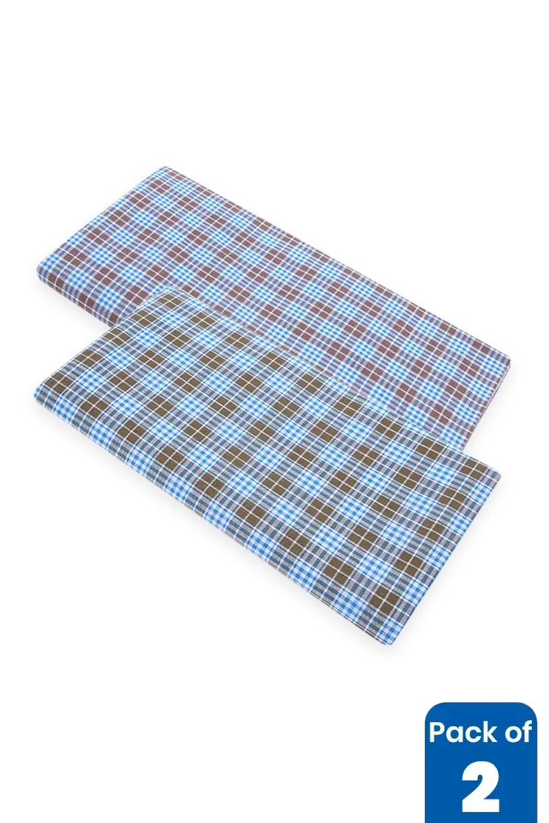 Men's Cotton Checkered Unstitched Lungi - 2.10 MTR (Pack of 2)