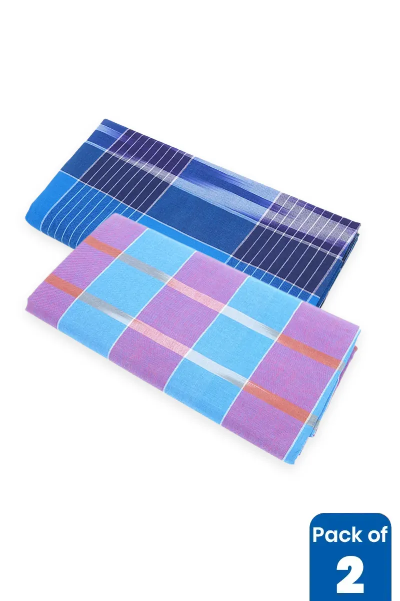 Men's Cotton Checkered Unstitched Lungi - 2.10 MTR (Pack of 2)