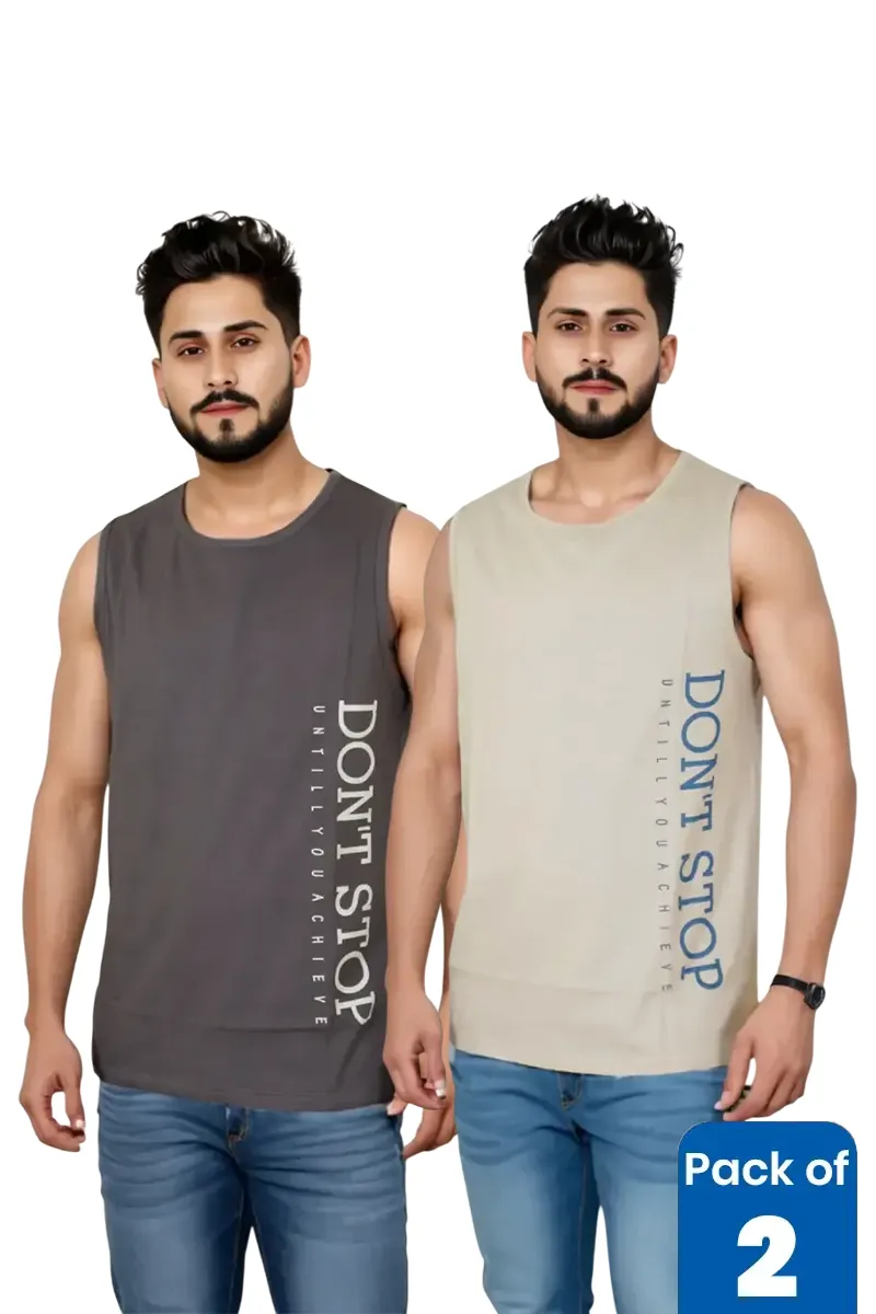 Men's Round Neck Sleeveless T-shirt - Pack of 2
