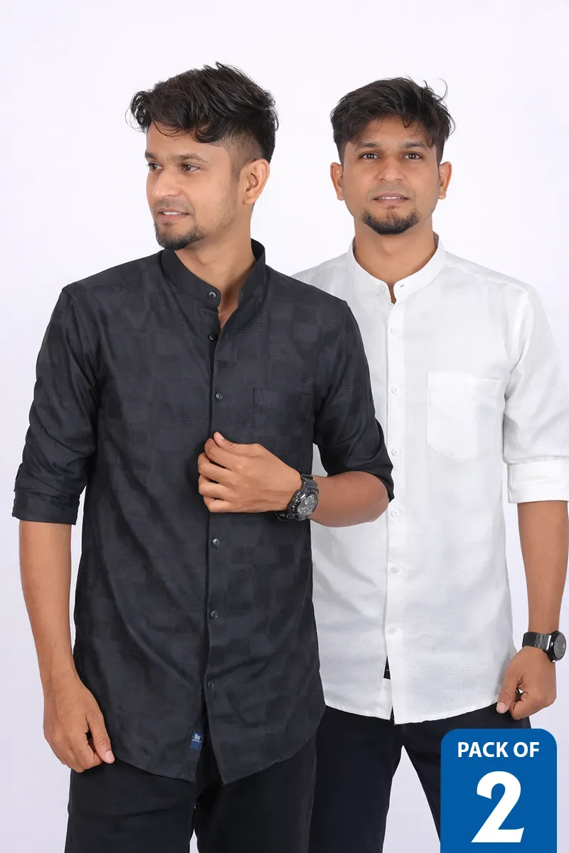 Men's Cotton Self Design Slim Fit Shirt - Pack of 2
