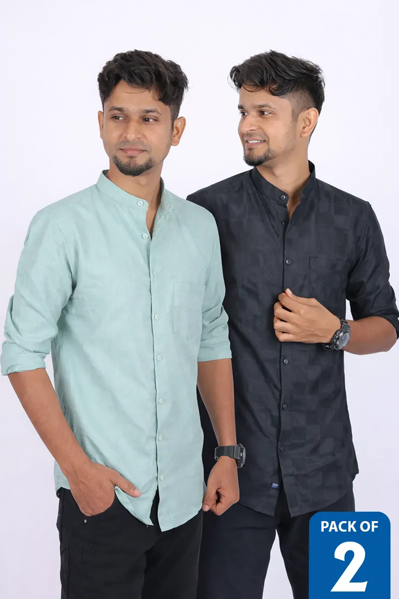 Men's Cotton Self Design Slim Fit Shirt - Pack of 2