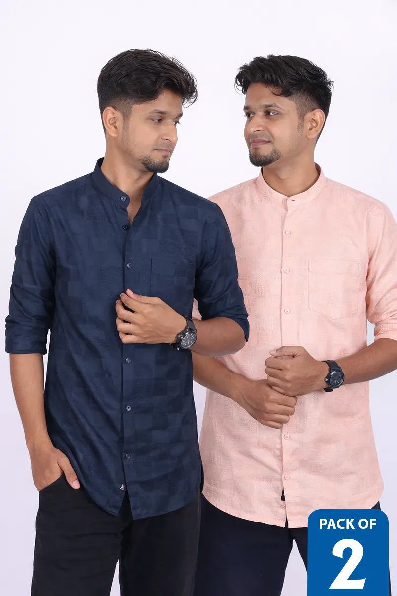 Men's Cotton Self Design Slim Fit Shirt - Pack of 2 CLMCB322MULXXL