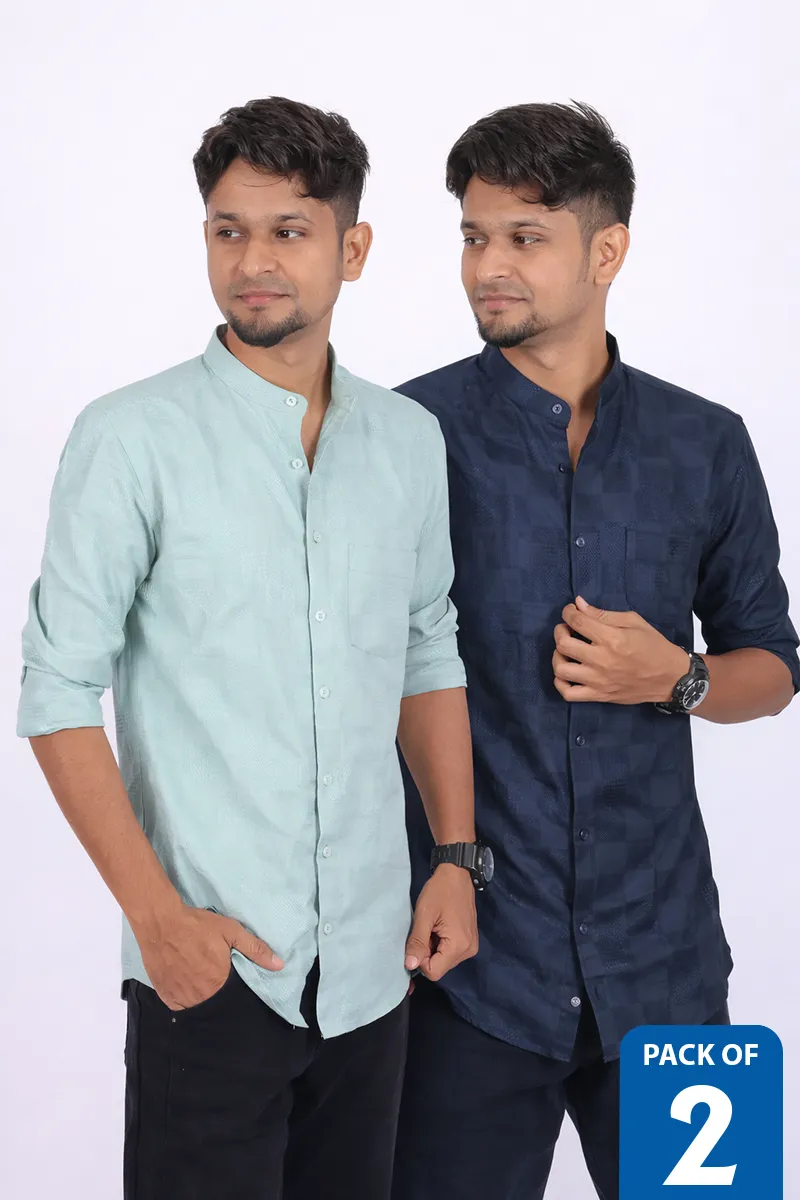 Men's Cotton Self Design Slim Fit Shirt - Pack of 2 CLMCB323MULXXL