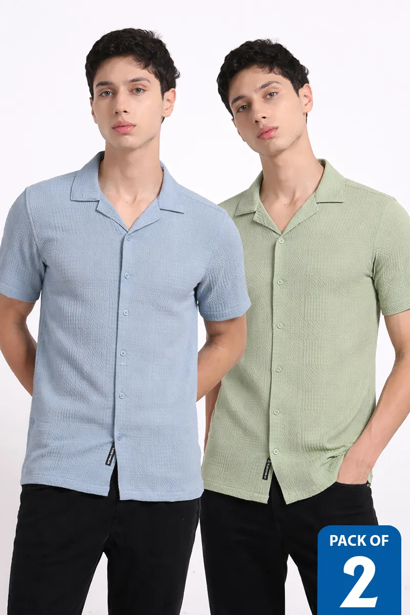 Men's Poly Blend Regular Fit Textured Shirt - Pack of 2
