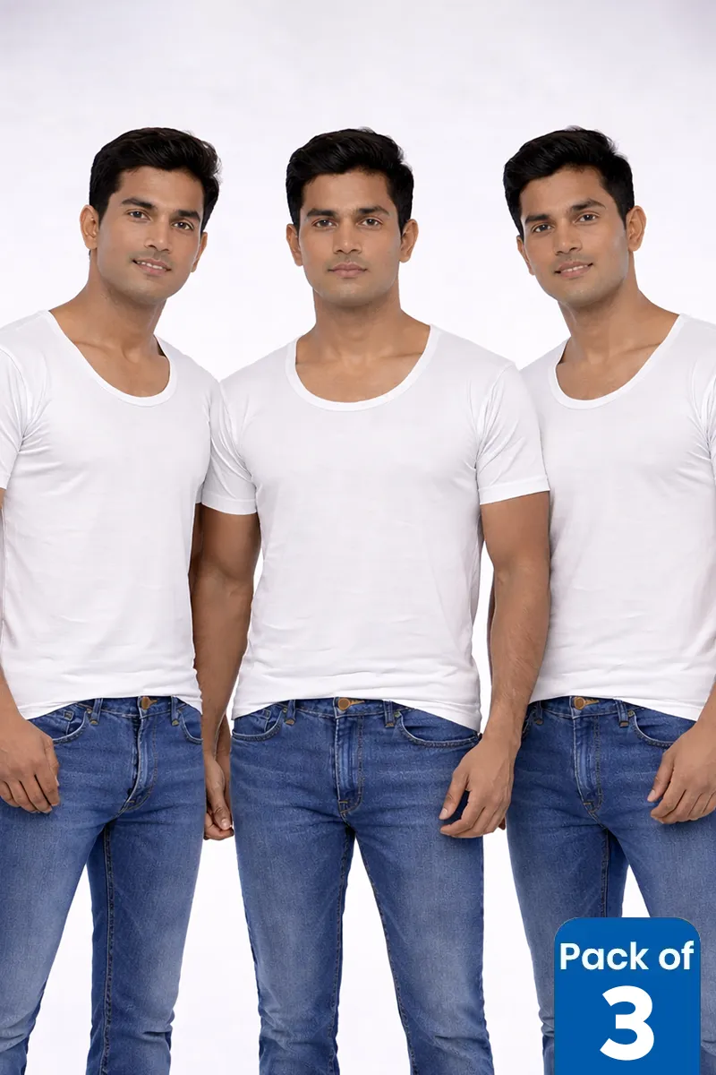 Cotton Solid Half Sleeve Vest for Men - Pack of 3