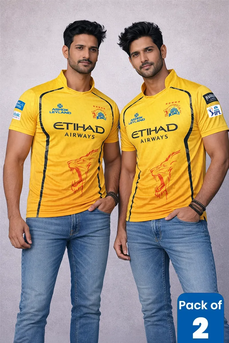 Men's Polyester IPL CSK Jersey T-shirt - Pack of 2 CLMCB401YEL36