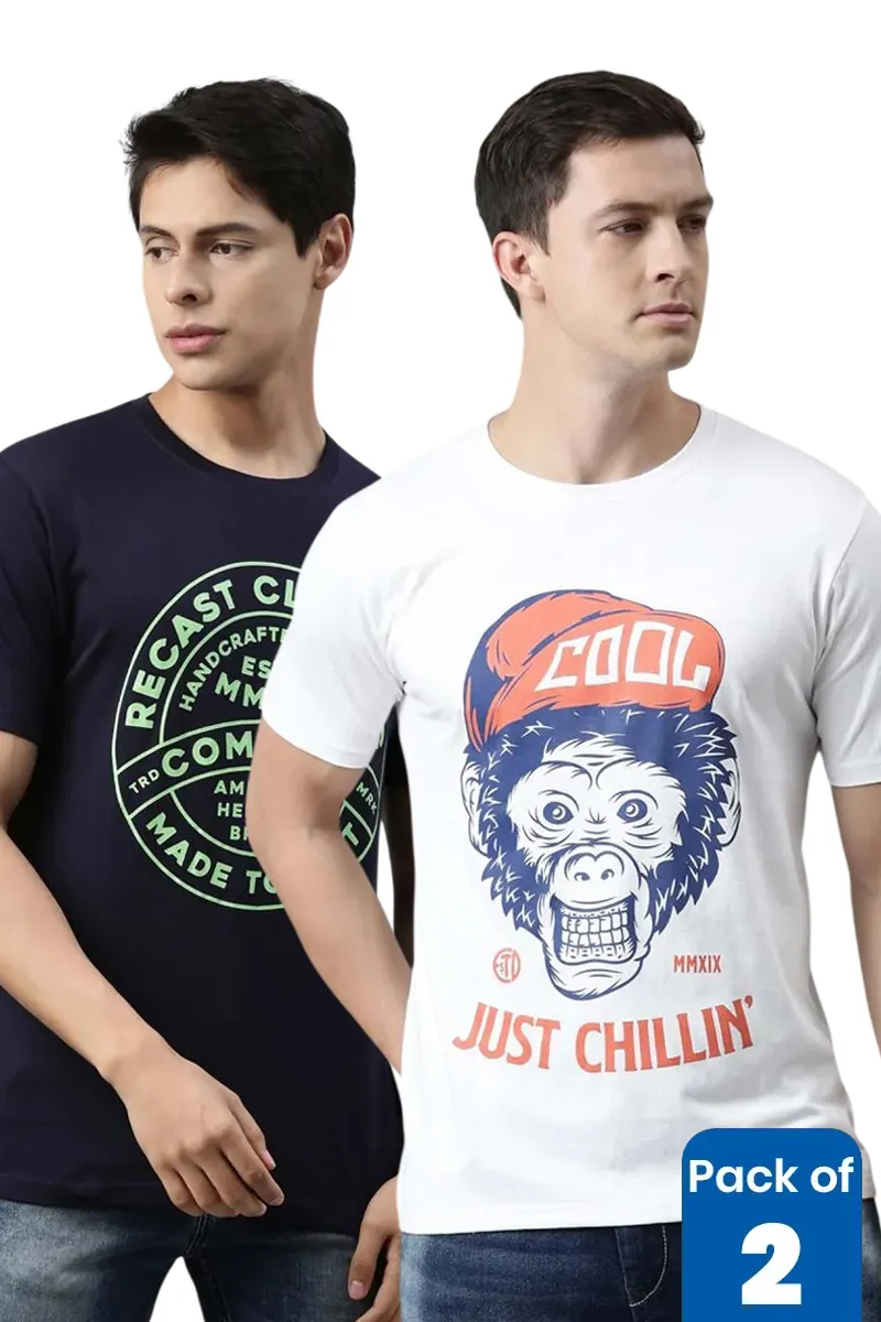 Cotton Printed T-shirt for Men - Pack of 2