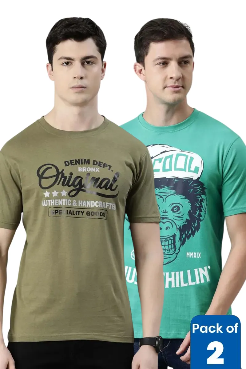 Cotton Printed T-shirt for Men - Pack of 2
