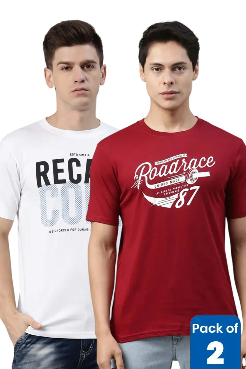 Cotton Printed T-shirt for Men - Pack of 2