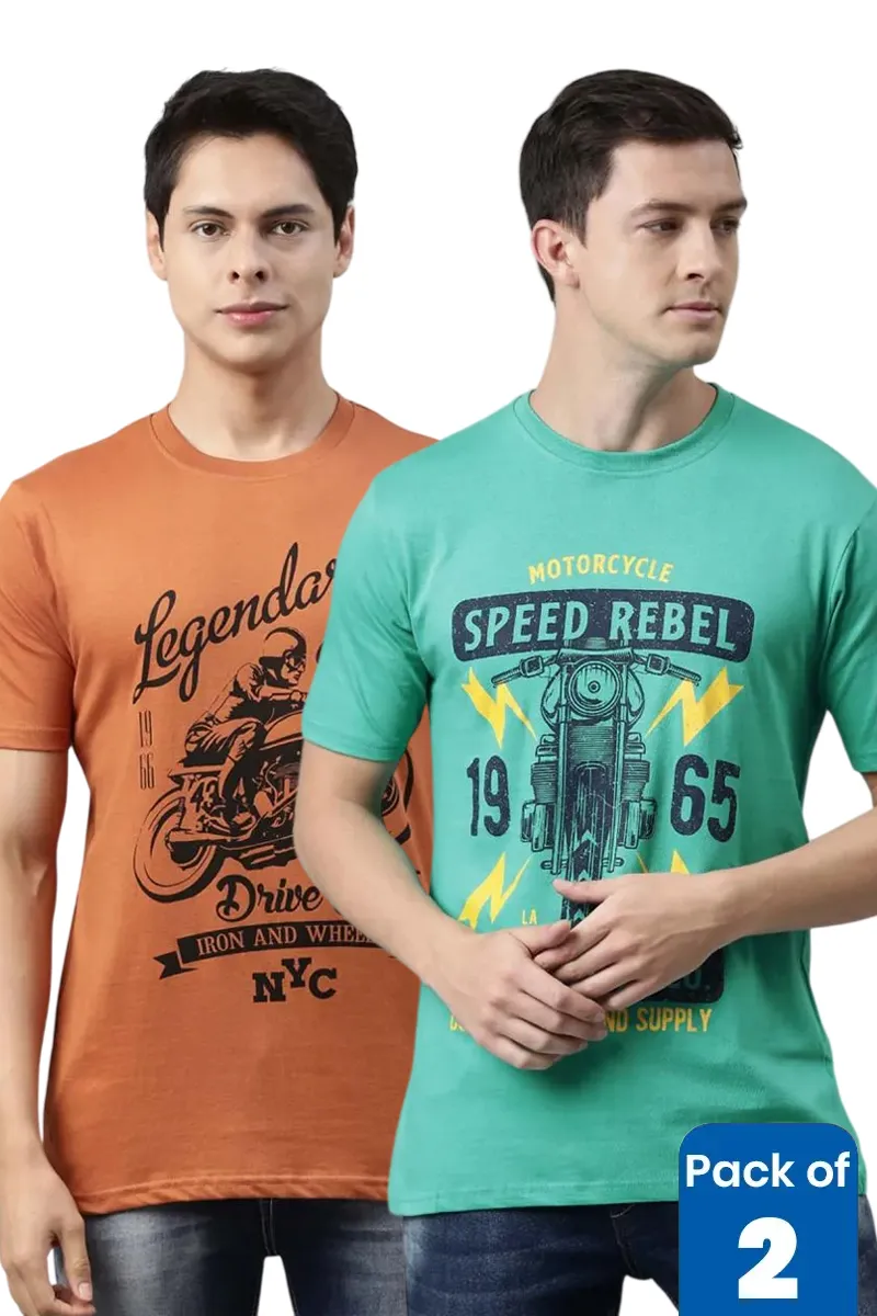 Cotton Printed T-shirt for Men - Pack of 2