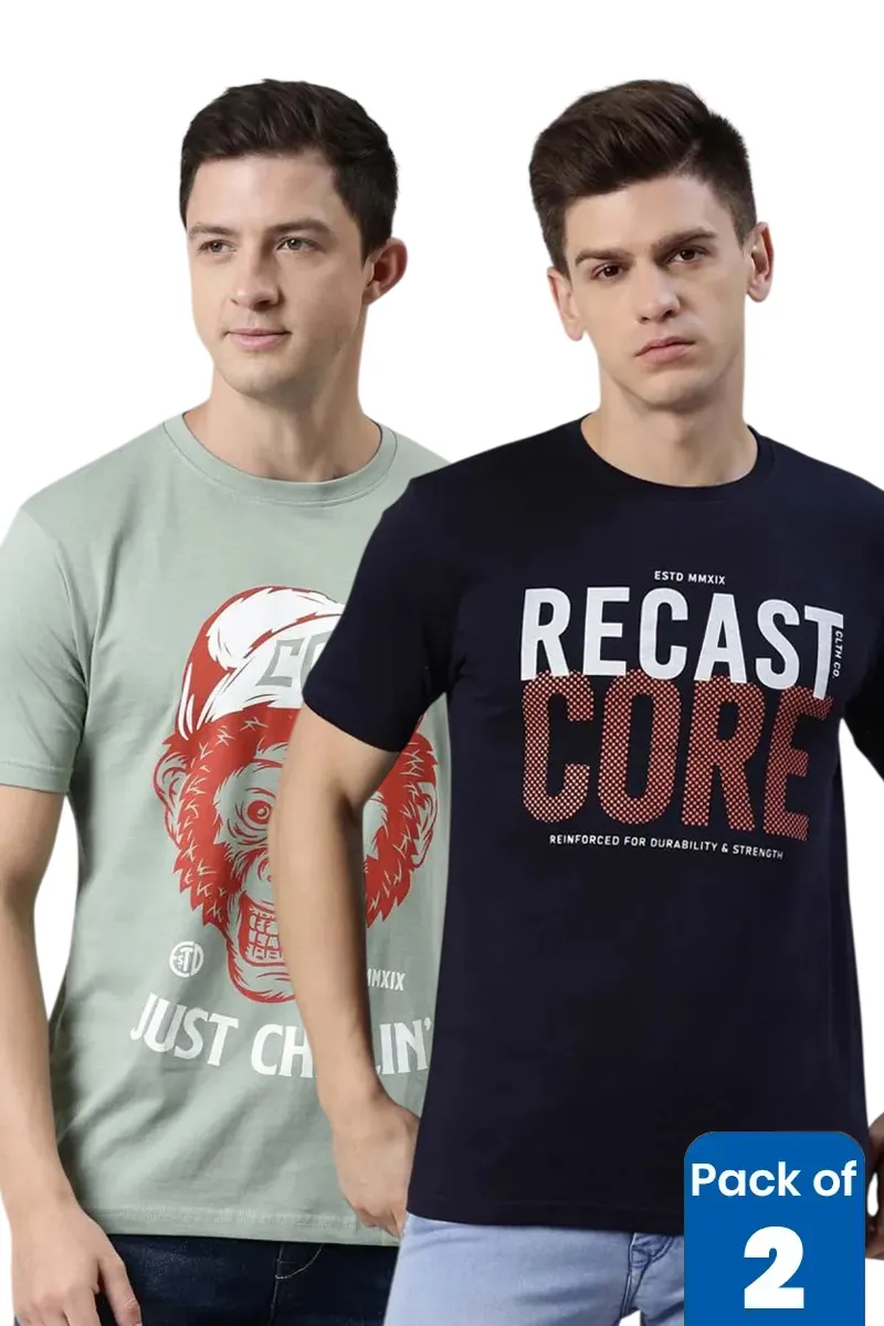 Cotton Printed T-shirt for Men - Pack of 2