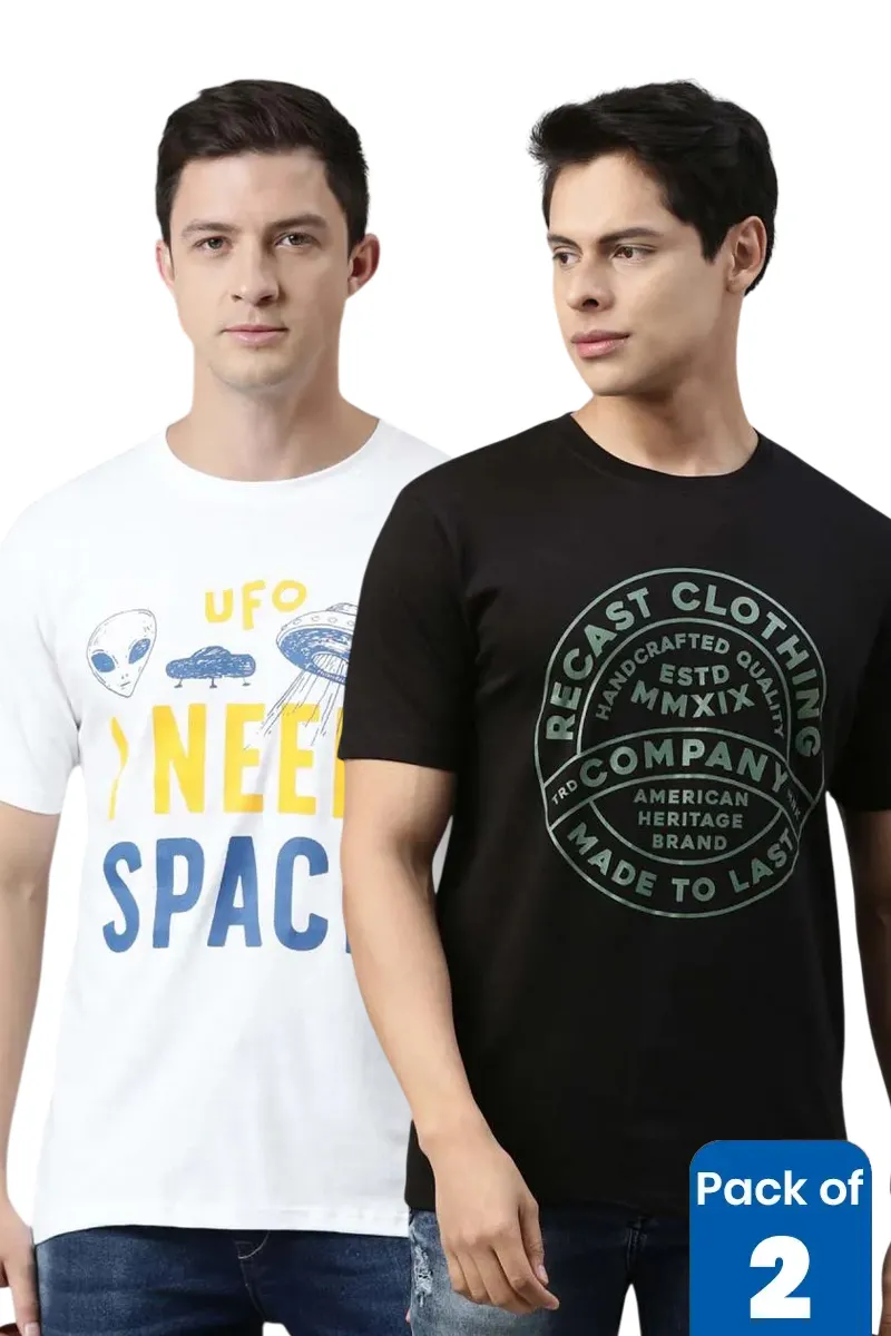 Cotton Printed T-shirt for Men - Pack of 2