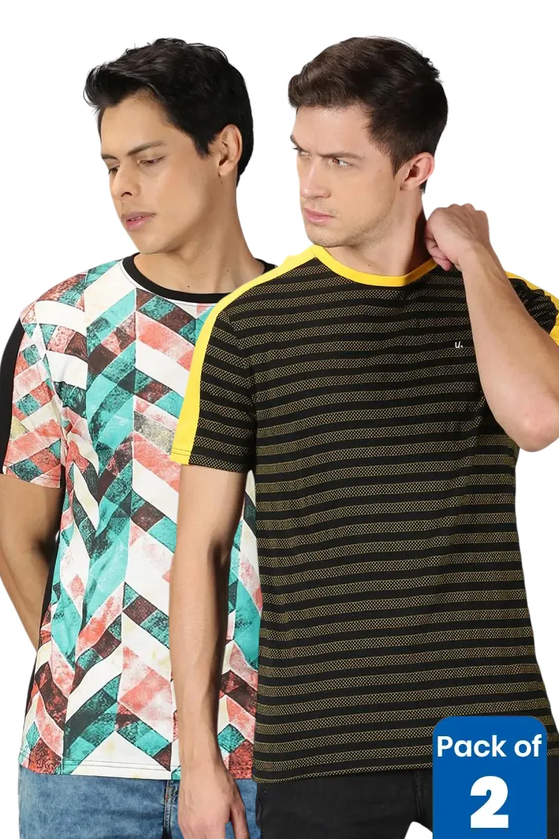 Men's Cotton Printed T-shirt - Pack of 2
