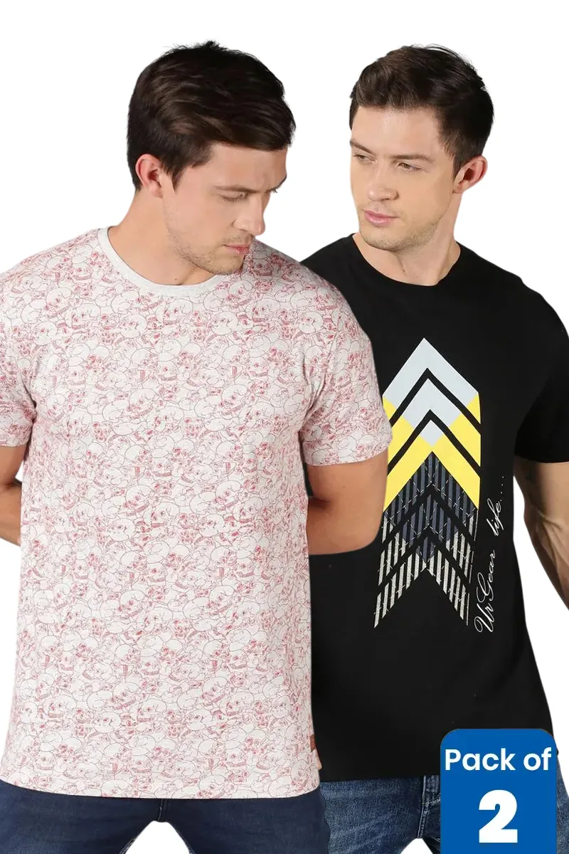 Men's Cotton Printed T-shirt - Pack of 2