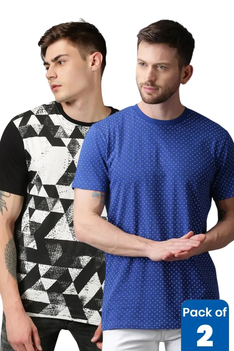 Men's Cotton Printed T-shirt - Pack of 2