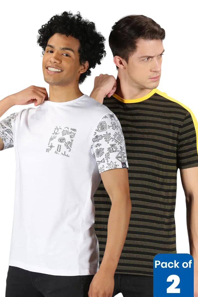 Men's Cotton Printed T-shirt - Pack of 2