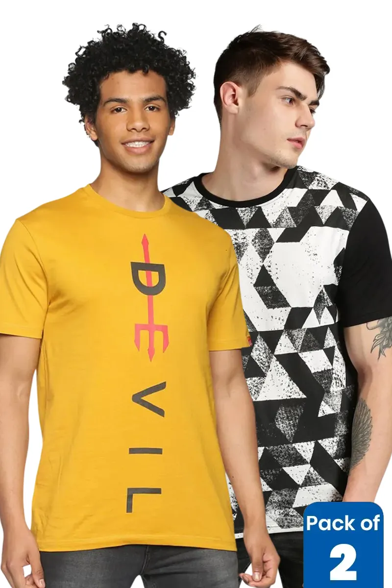 Men's Cotton Printed T-shirt - Pack of 2