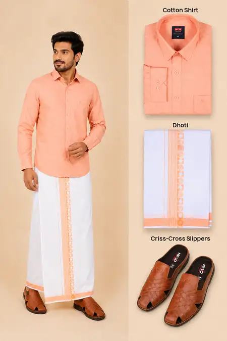 Men's Traditional Wear Dhoti Shirt Set & Footwear Combo - Pack of 2