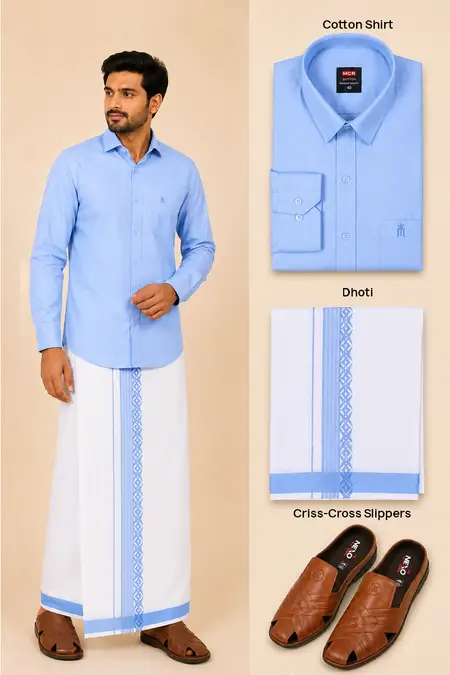 Men's Traditional Wear Dhoti Shirt Set & Footwear Combo - Pack of 2