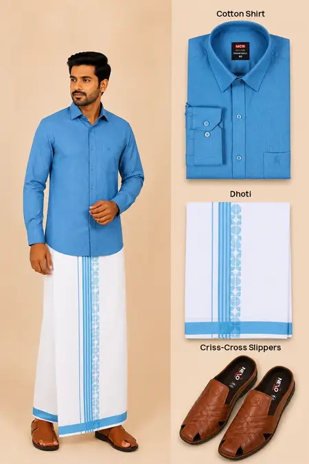 Men's Traditional Wear Dhoti Shirt Set & Footwear Combo - Pack of 2