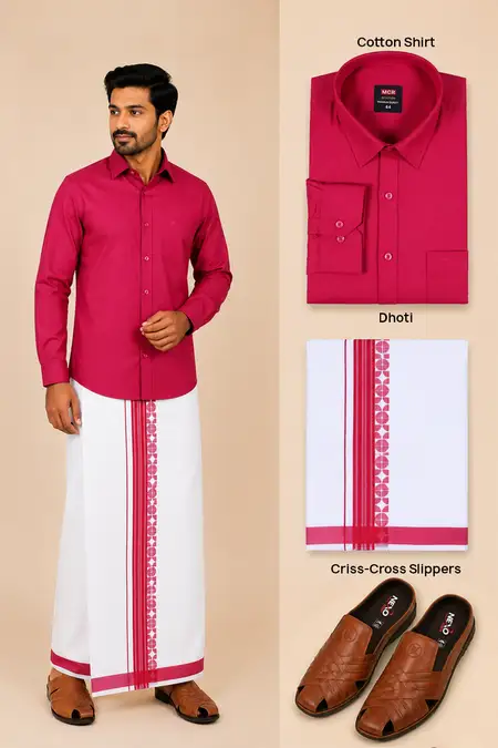 Men's Traditional Wear Dhoti Shirt Set & Footwear Combo - Pack of 2