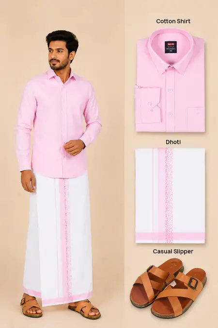 Men's Traditional Wear Dhoti Shirt Set & Footwear Combo - Pack of 2