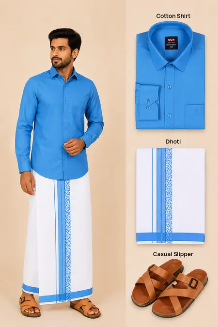 Men's Traditional Wear Dhoti Shirt Set & Footwear Combo - Pack of 2