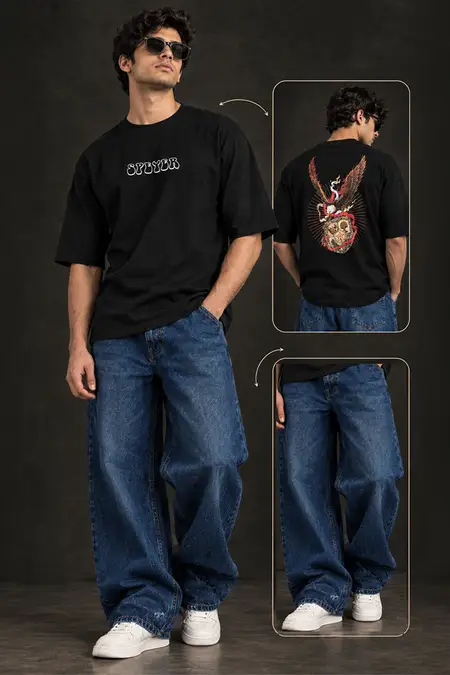 Men's Cotton Oversized T-Shirt with Baggy Jeans - Pack of 2