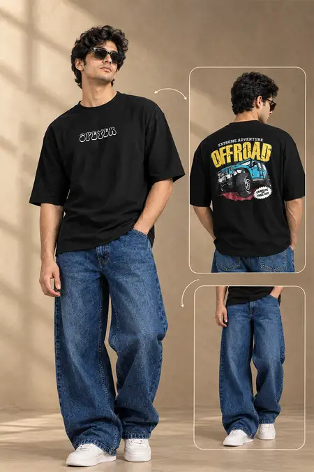 Men's Cotton Oversized T-Shirt with Baggy Jeans - Pack of 2
