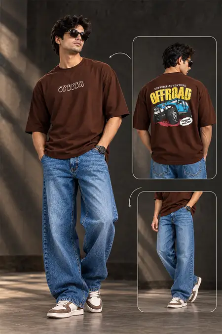 Men's Cotton Oversized T-Shirt with Baggy Jeans - Pack of 2
