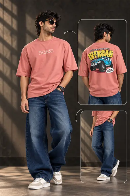Men's Cotton Oversized T-Shirt with Baggy Jeans - Pack of 2