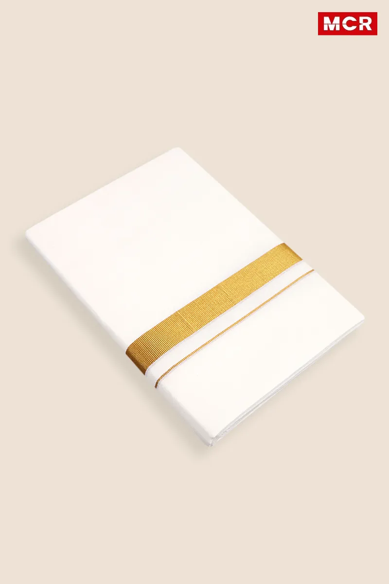 Men's Cotton Gold Border Double Dhoti - 3.8 Mtr CLMDH10CRE38MTR