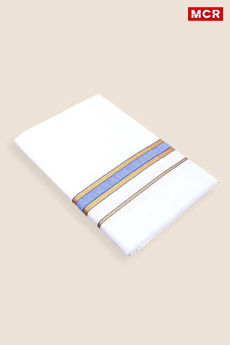 Men's Cotton Fancy Border Single Dhoti - 2 Mtr CLMDH25BLU2MTR
